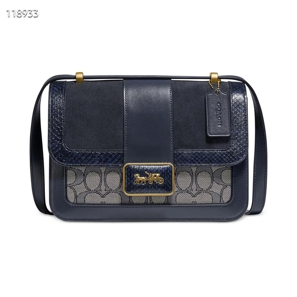 Coach Alie Signature Jaquard Crossbody Bag Navy With Snake Skin